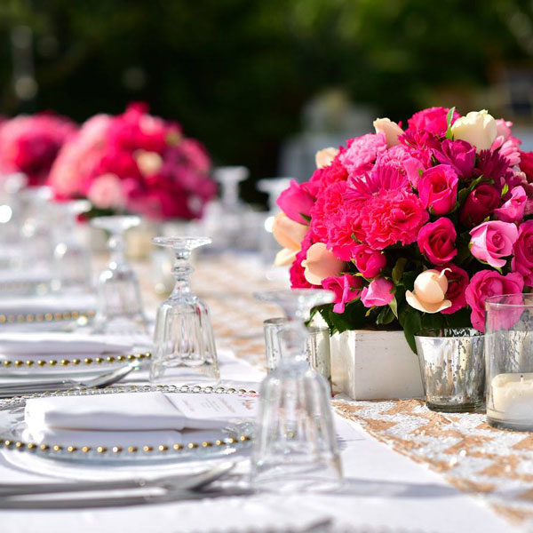 exterior plating with pink and white flowers